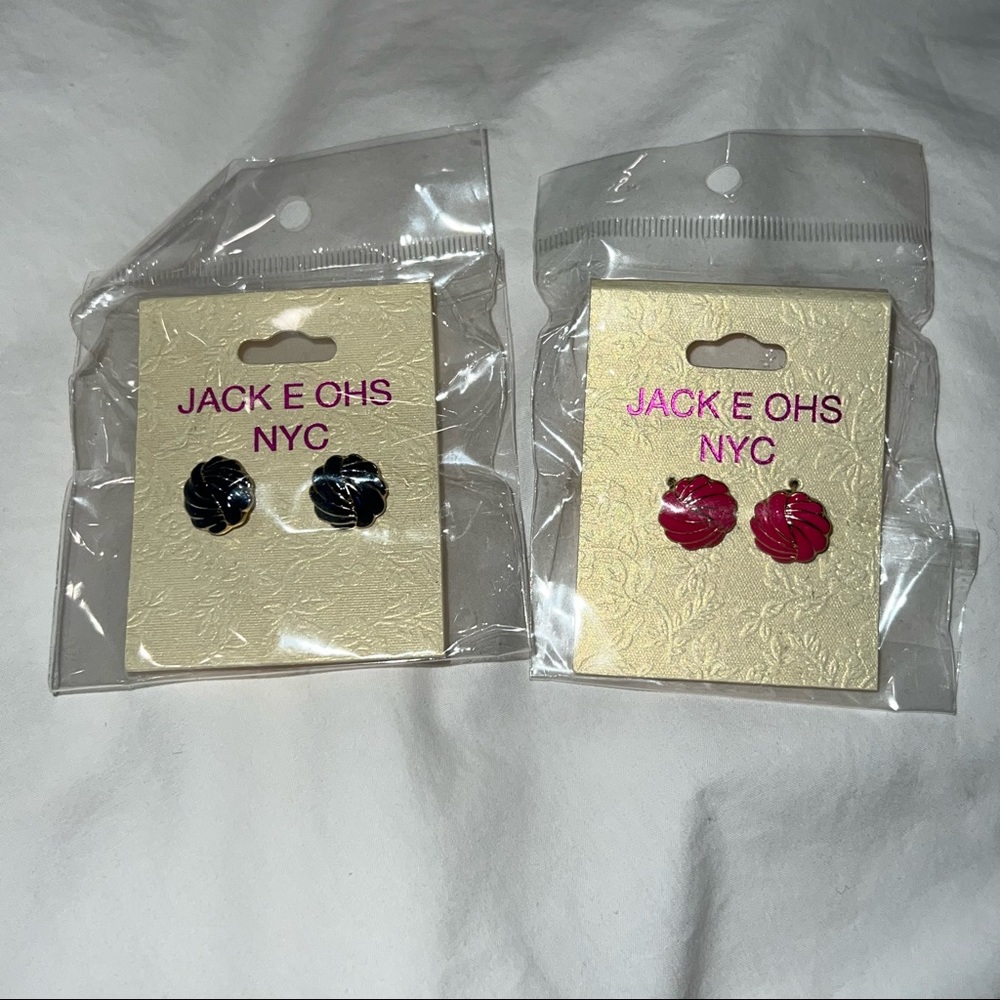 Preppy Earring 2 pair Set - navy & pink - jack e ohs - for pierced ears NWT